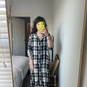 Esby Apparel Flannel Dress. Sustainable Austin TX. brand.